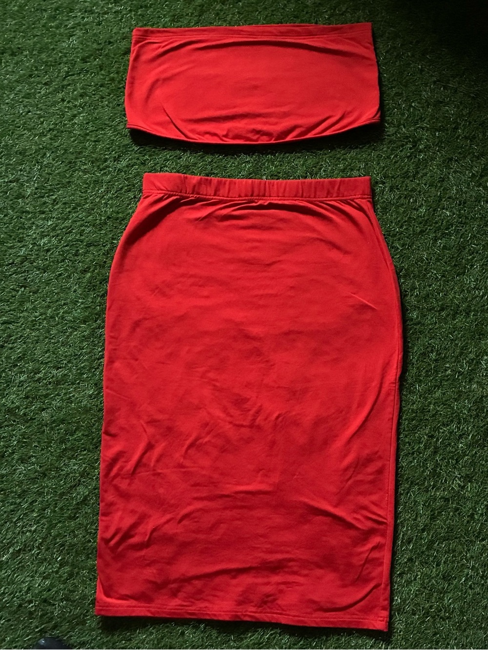 Orangish Red Tube Skirt Set - Women’s High-Waist Pencil Skirt Set
